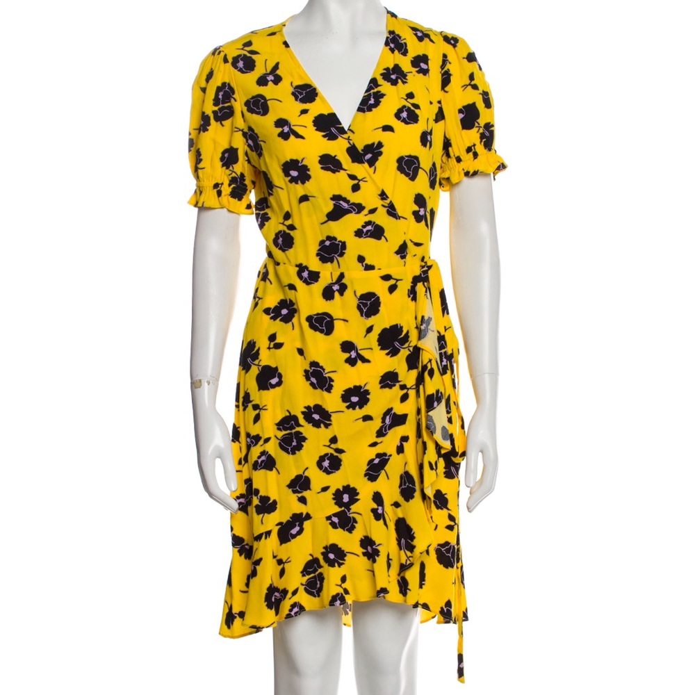 diane von furstenberg floral yellow wrap dress - size 6